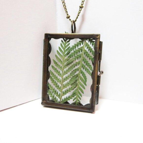 Fern Necklace Pressed Fern charm dried ferm Terrarium pendant Botanical locket - Picture 5 of 11